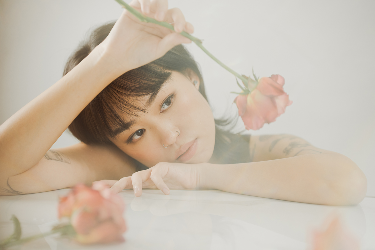 Dreamy rose studio portrait photoshoot in Singapore.