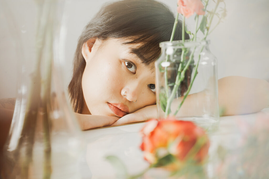 Dreamy rose studio portrait photoshoot in Singapore.