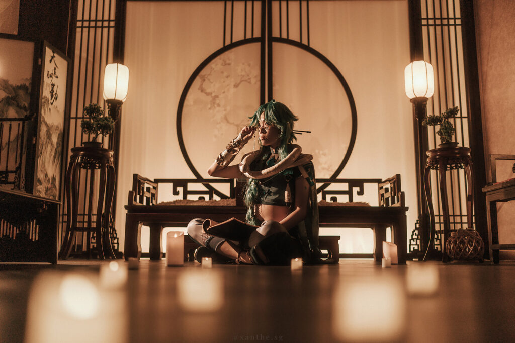 Genshin Impact Baizhu cosplay photoshoot in Singapore.