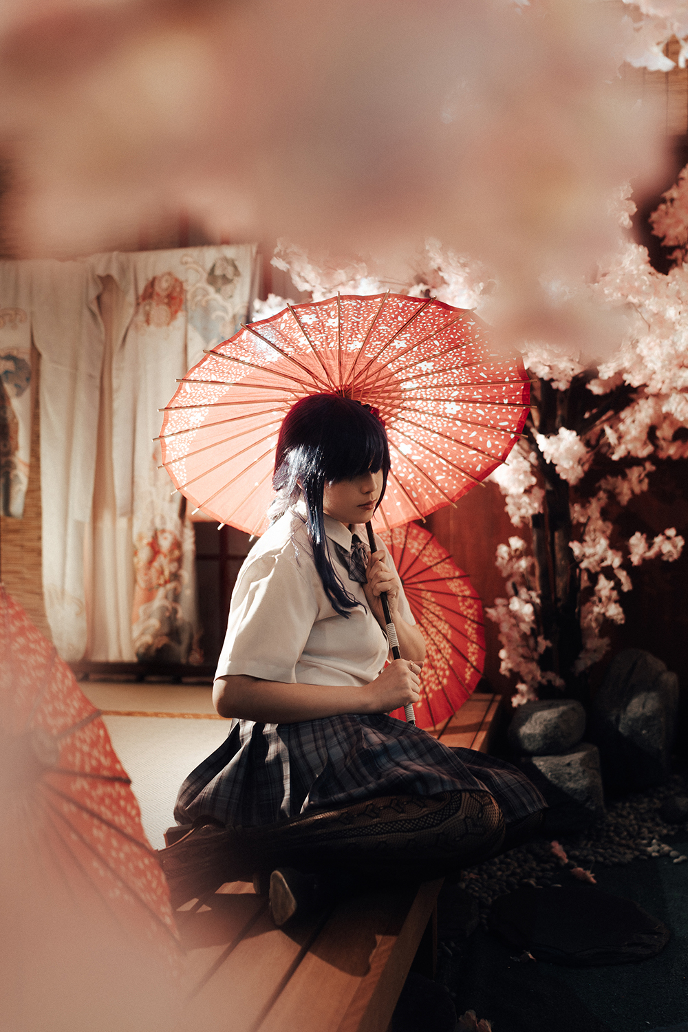 Genshin Impact Raiden seifuku cosplay photoshoot at Lunarworks Studio, Singapore.