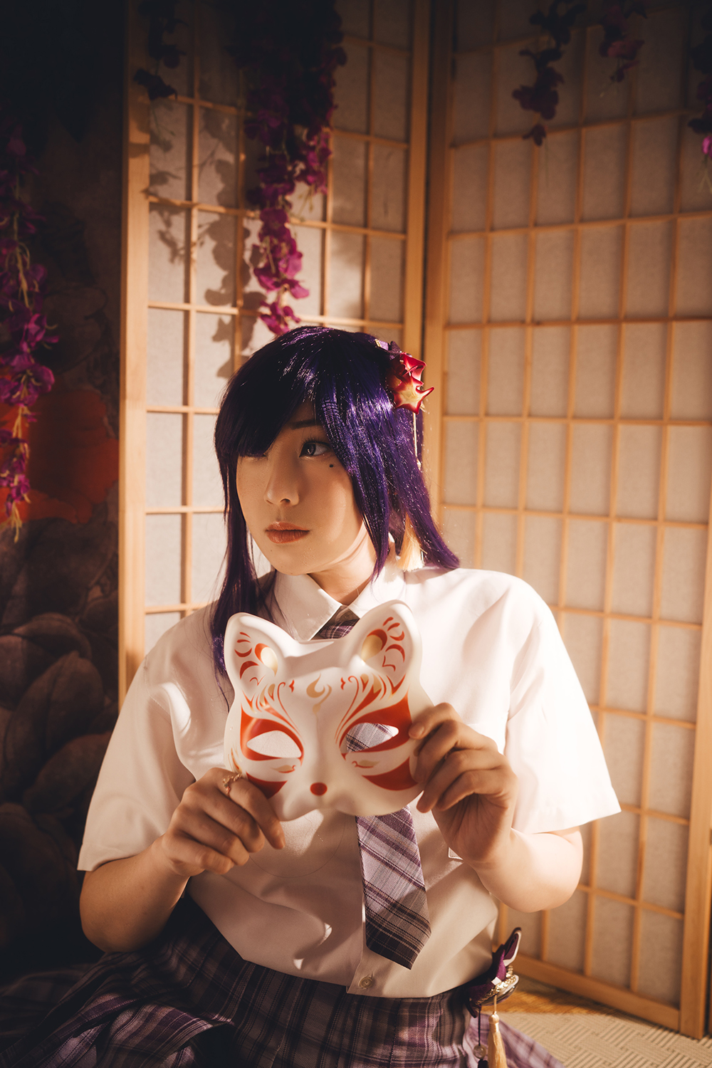 Genshin Impact Raiden seifuku cosplay photoshoot at Lunarworks Studio, Singapore.